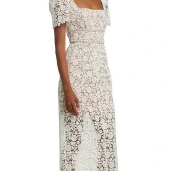 Self-Portrait Ivory Floral Guipure Midi Dress - Picture 6 of 6